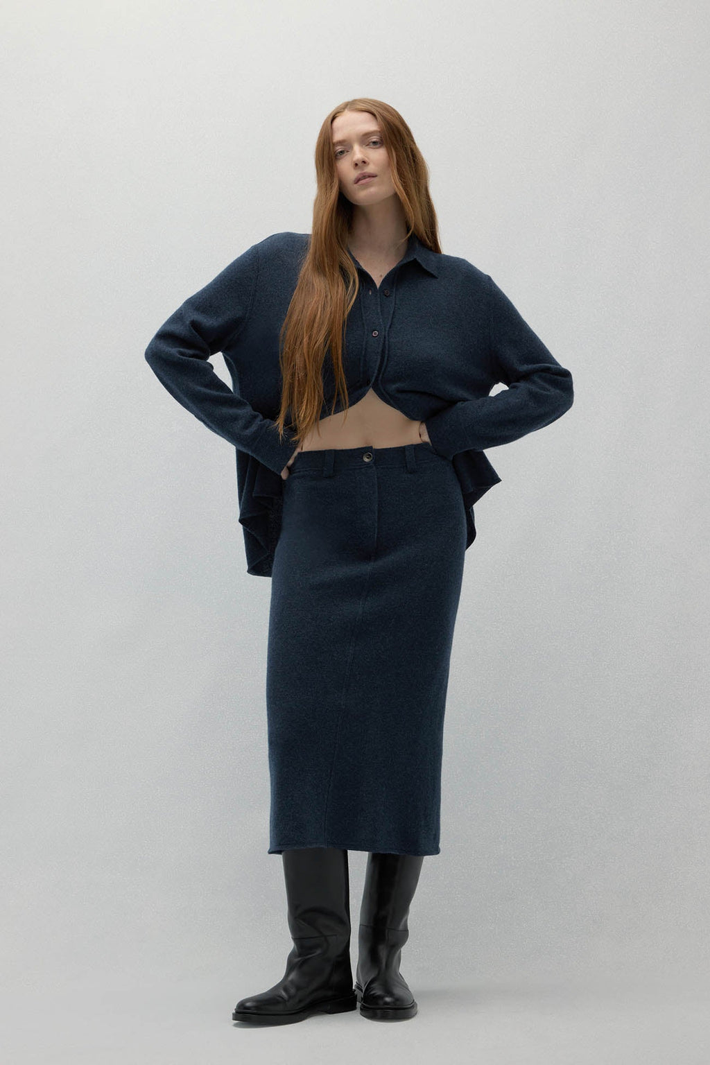 VENICE DENIM CASHMERE MIDI SKIRT