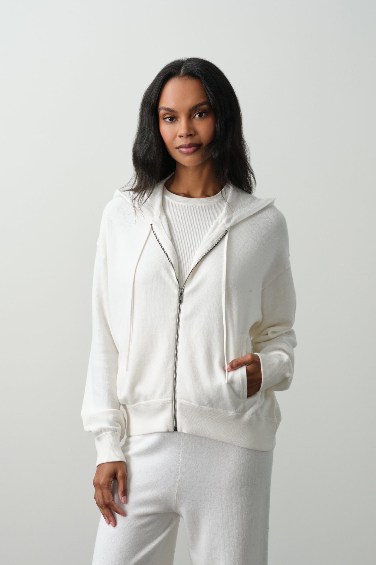 SERENA COTTON CASHMERE ZIP-UP HOODIE